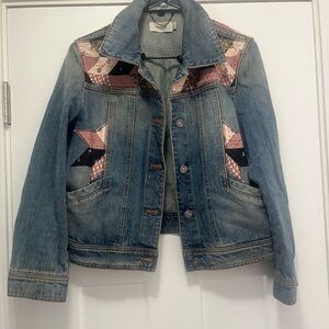 Coach Blue Denim Jacket with Brown and Pink Patch